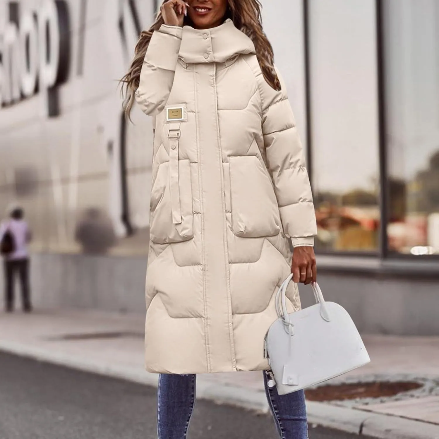 Women's Puffer Jacket Winter Warm Long Down Jacket Thicken Long Outwear Pockets Coat Parka Jacket M-3XL