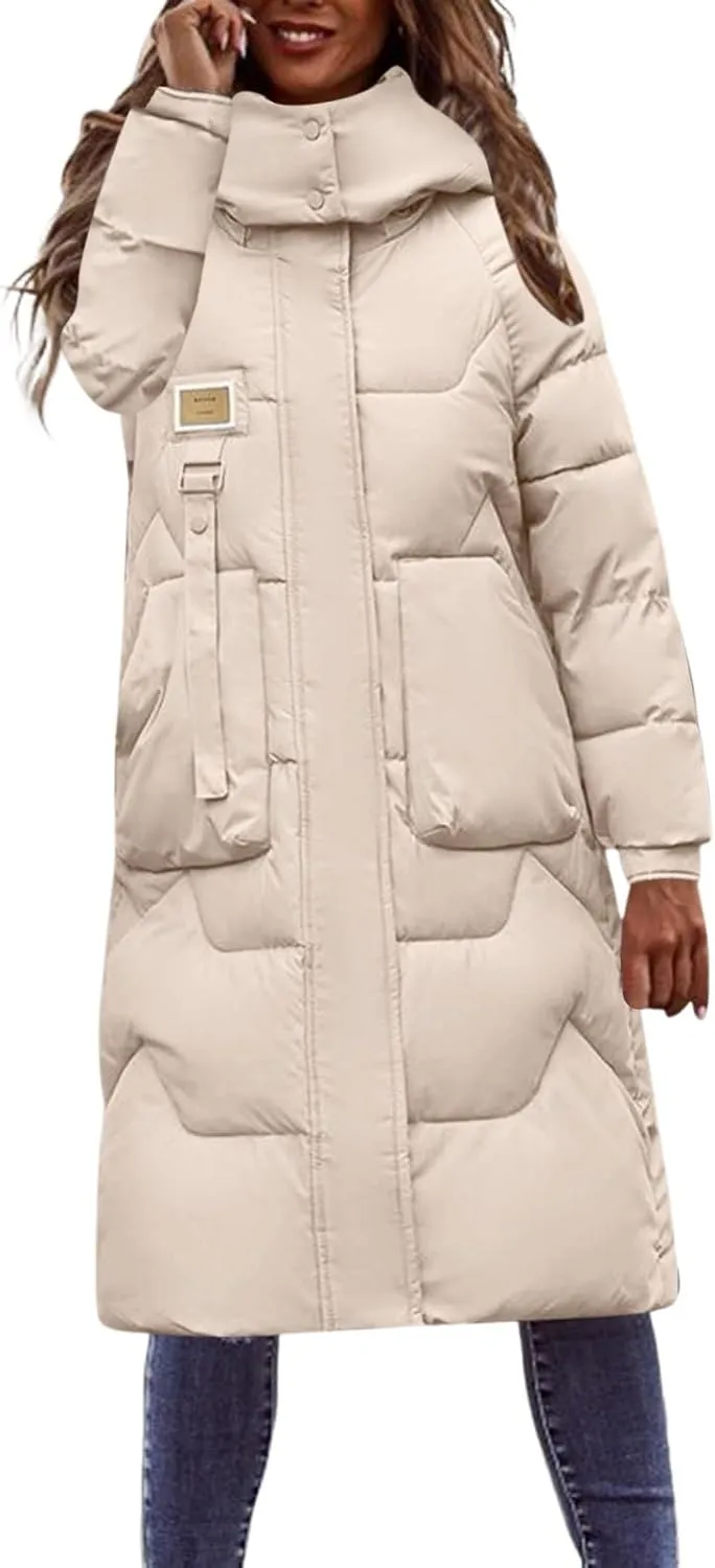 Women's Puffer Jacket Winter Warm Long Down Jacket Thicken Long Outwear Pockets Coat Parka Jacket M-3XL