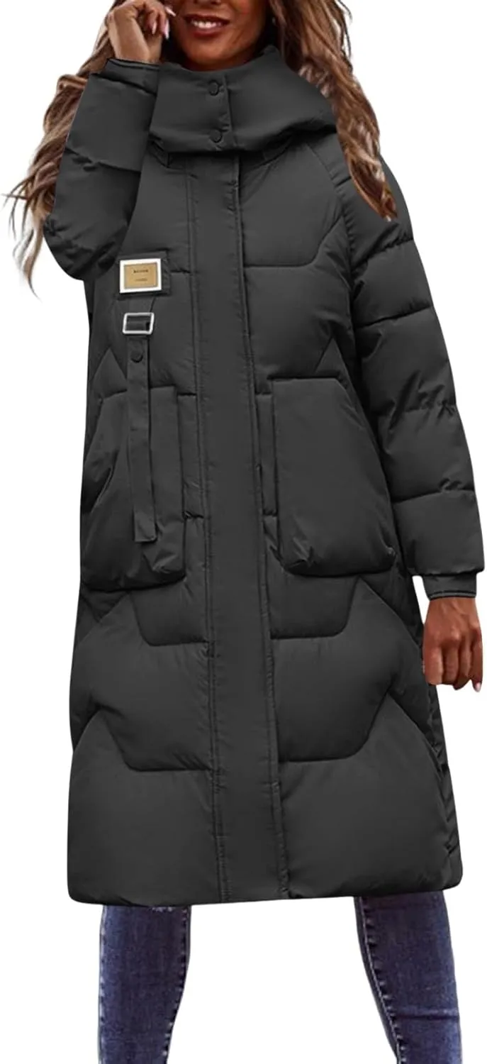 Women's Puffer Jacket Winter Warm Long Down Jacket Thicken Long Outwear Pockets Coat Parka Jacket M-3XL