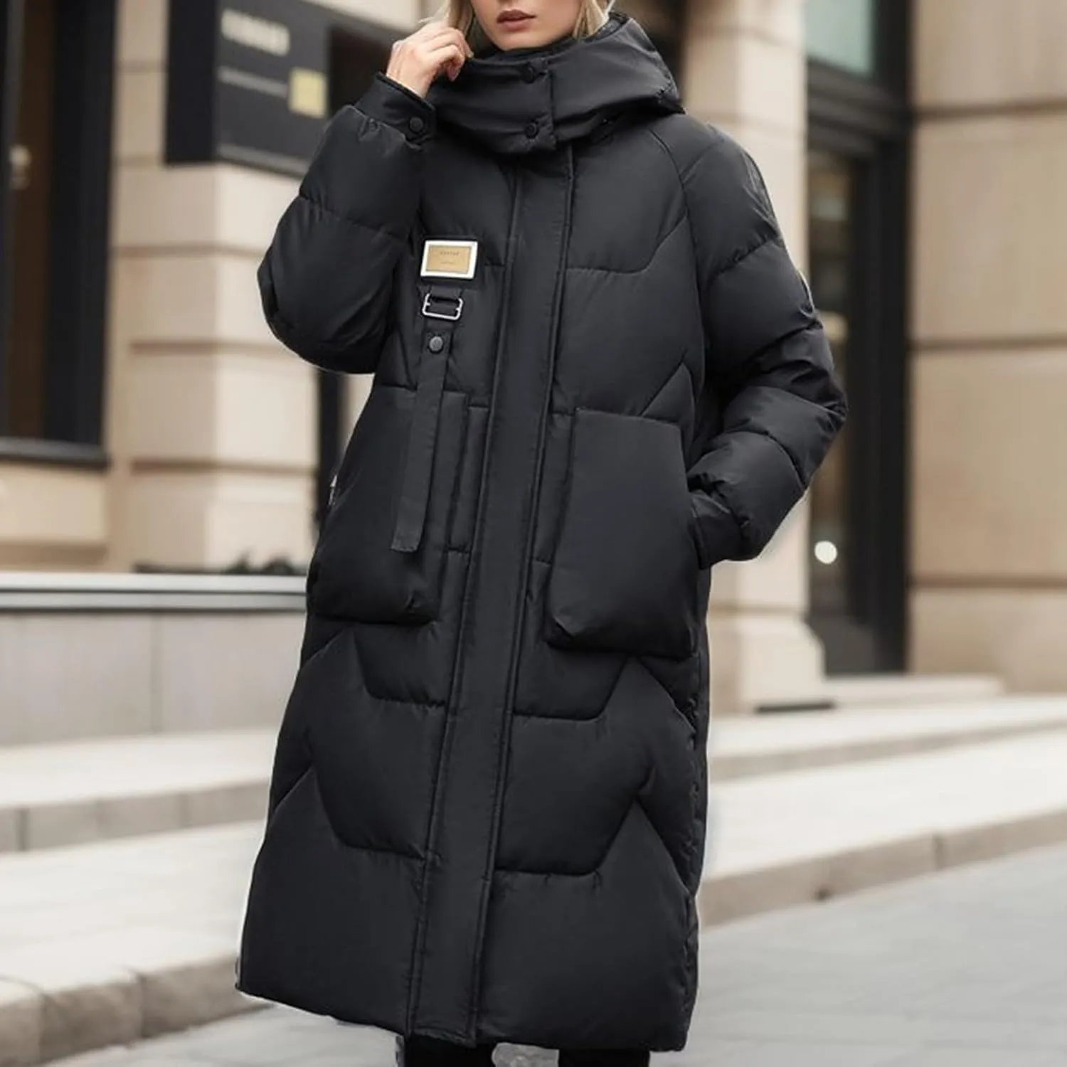 Women's Puffer Jacket Winter Warm Long Down Jacket Thicken Long Outwear Pockets Coat Parka Jacket M-3XL
