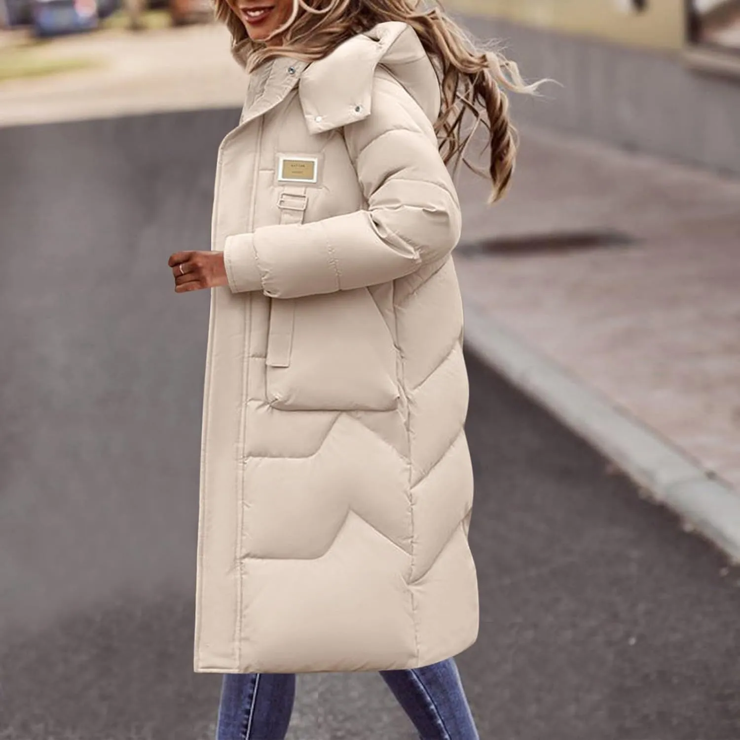 Women's Puffer Jacket Winter Warm Long Down Jacket Thicken Long Outwear Pockets Coat Parka Jacket M-3XL