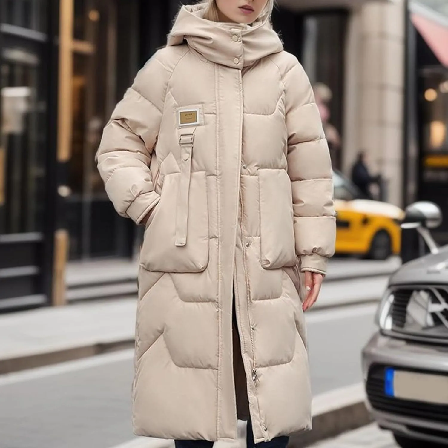 Women's Puffer Jacket Winter Warm Long Down Jacket Thicken Long Outwear Pockets Coat Parka Jacket M-3XL
