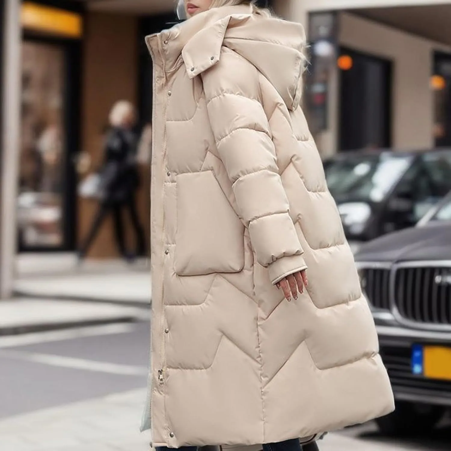 Women's Puffer Jacket Winter Warm Long Down Jacket Thicken Long Outwear Pockets Coat Parka Jacket M-3XL