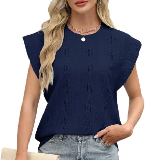 Women's Summer Tank Tops Casual Crewneck Sleeveless Shirts Comfy Lightweight Crochet Knit Texture Tank Top Blouses