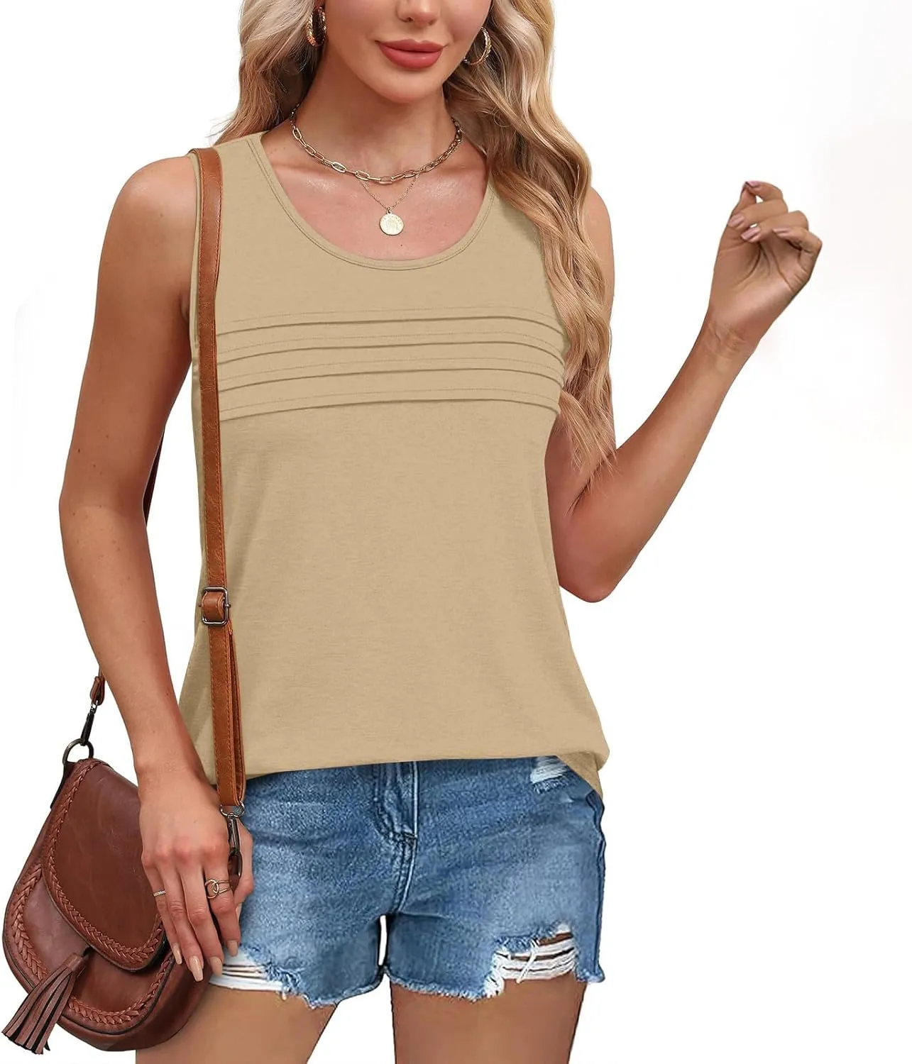 Women's Tank Top Sleeveless Scoop Neck Striped Tops Loose Plus Size Summer Casual Shirts Going Out Cute Outfits