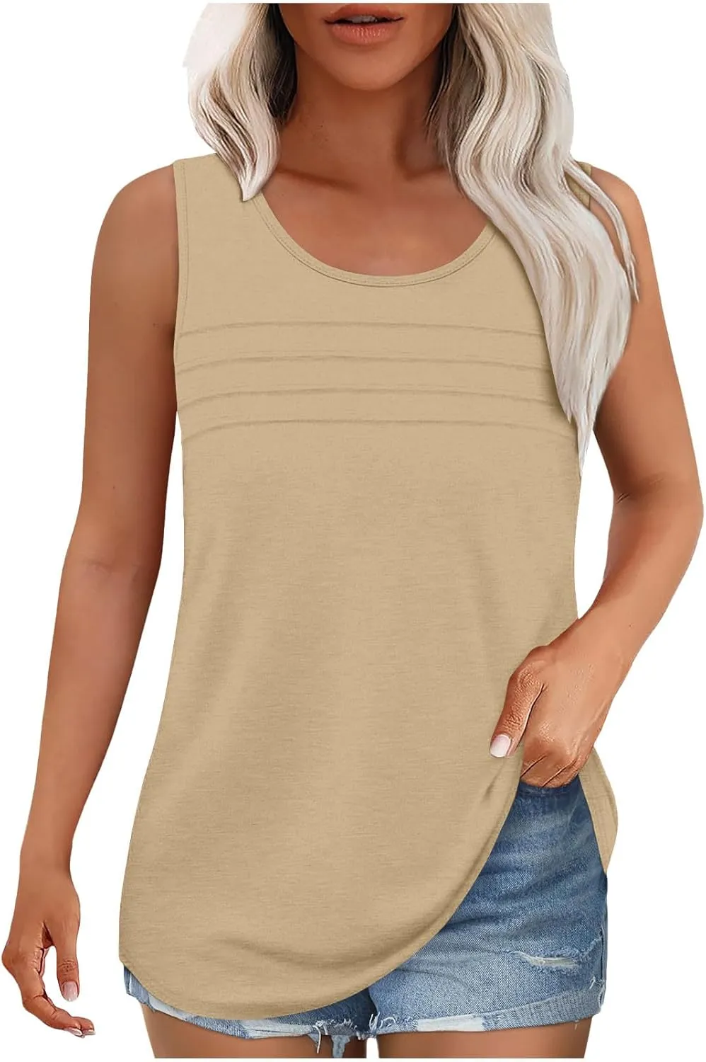 Women's Tank Top Sleeveless Scoop Neck Striped Tops Loose Plus Size Summer Casual Shirts Going Out Cute Outfits