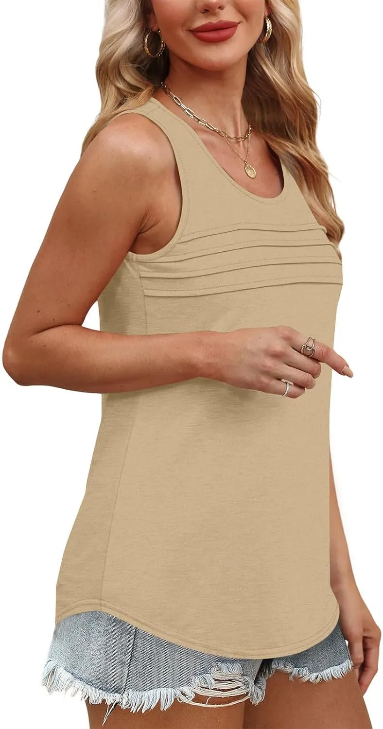 Women's Tank Top Sleeveless Scoop Neck Striped Tops Loose Plus Size Summer Casual Shirts Going Out Cute Outfits