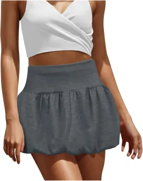 Xiaojmake Women Bubble Skirt Low Waist Pleated Cute Puffy Skirts Flared A Line Mini Balloon Skirt Ruffle Ruched Skater Skirts
