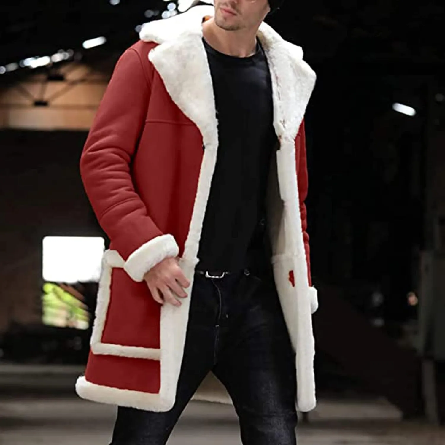 Ymosrh Men's Warm Coat Casual Sherpa Fleece Lined Jackets Winter Fur Collar Long Trench Coats with Pockets Jacket, M-5XL