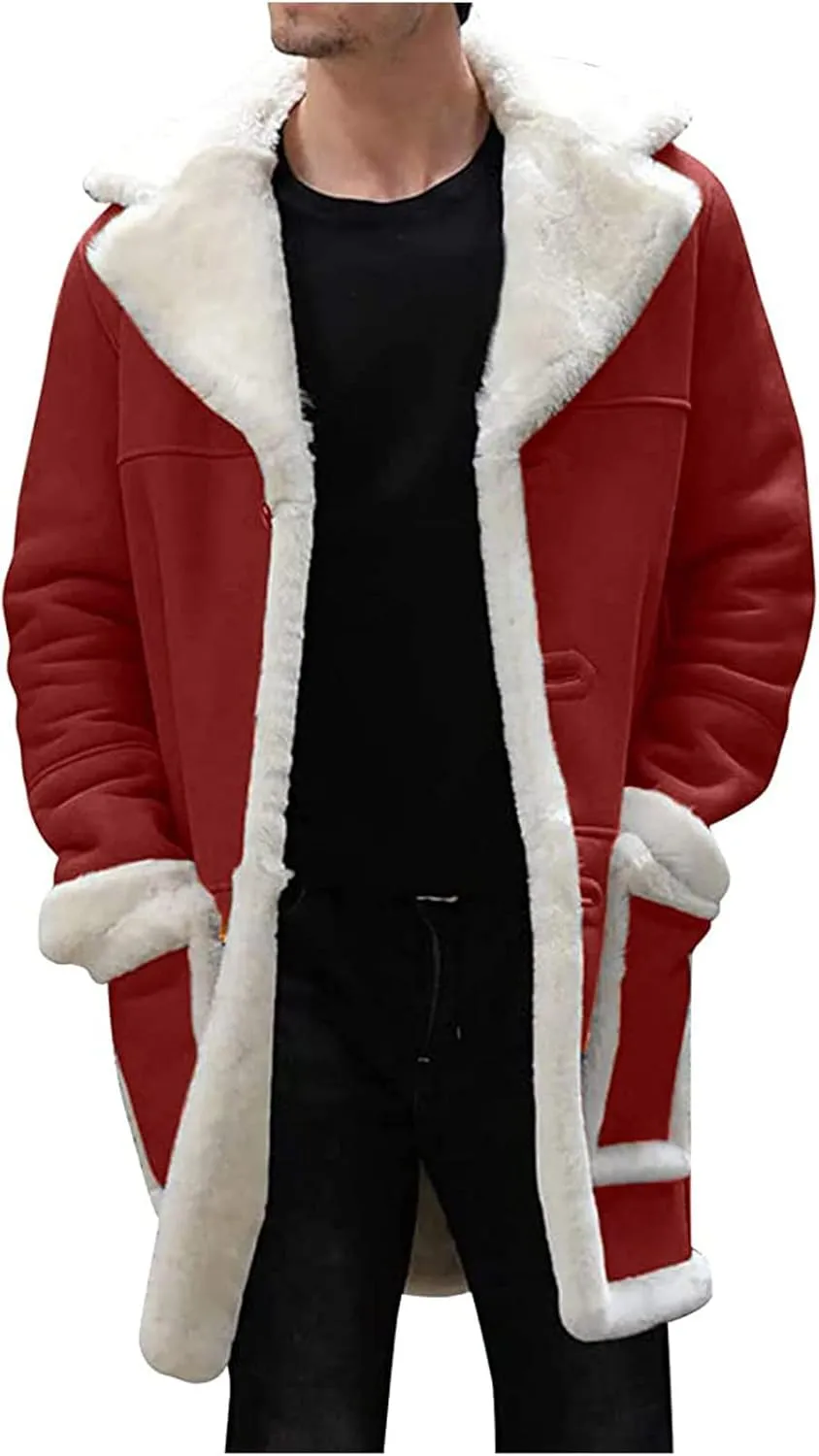 Ymosrh Men's Warm Coat Casual Sherpa Fleece Lined Jackets Winter Fur Collar Long Trench Coats with Pockets Jacket, M-5XL